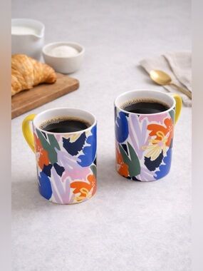 Floral colorful Ceramic Mugs with Yellow Handle